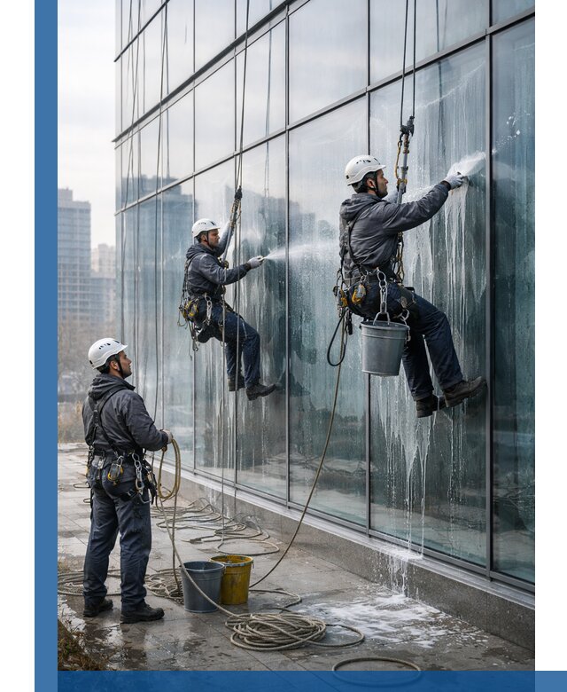 Промышленная мойка панорамных окон на высоте в Морозовске