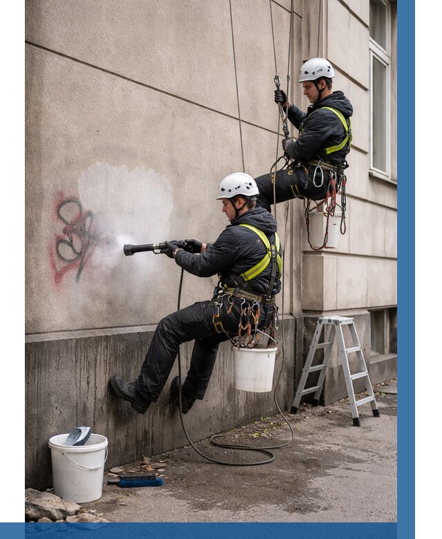 Удаление граффити с фасада в Морозовске от 4620 р. | ВЫСОТНИК-Мрз