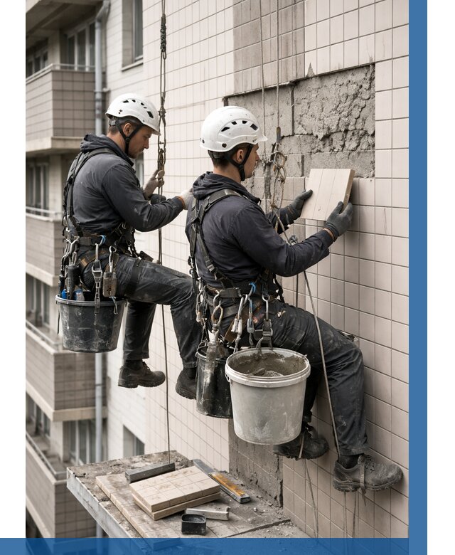 Ремонт облицовки фасада плиткой в Морозовске от 1848 р. | ВЫСОТНИК-Мрз