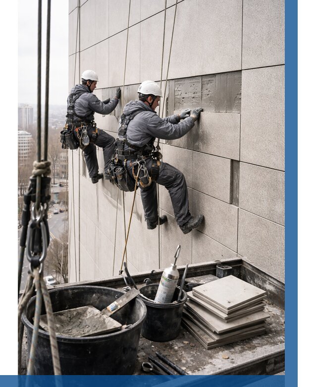 Ремонт фасада из керамогранита в Морозовске от 2567 р. | ВЫСОТНИК-Мрз