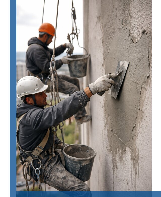 Штукатурка фасада на высоте в Морозовске профессиональные работы