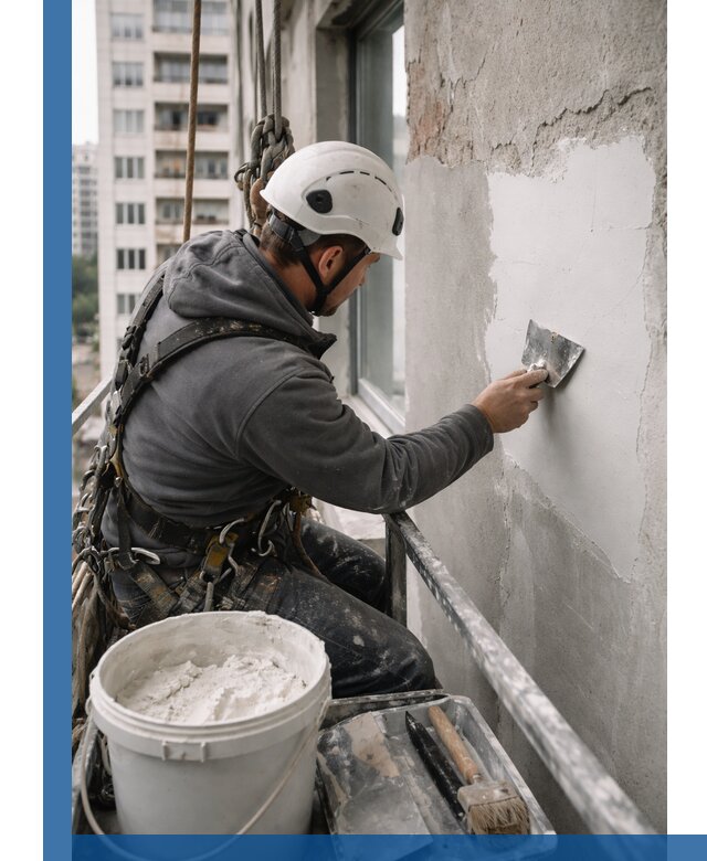 Шпаклевка фасадов на высоте с промальпинистами в Морозовске