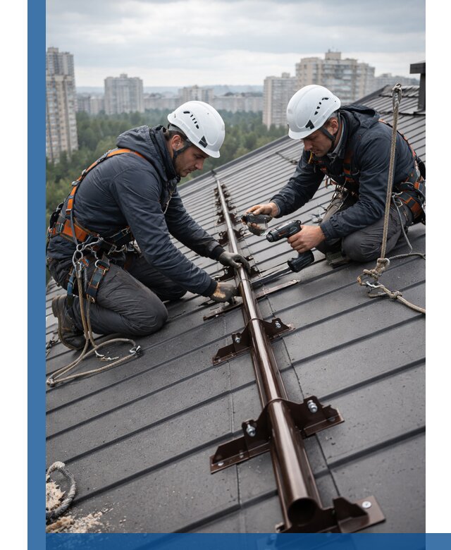 Монтаж снегозадержателей на кровле зданий в Морозовске под ключ