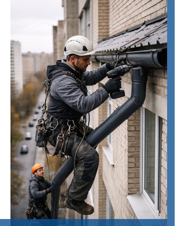 Монтаж водосточной системы на здании в Морозовске от 5133 р. | ВЫСОТНИК-Мрз