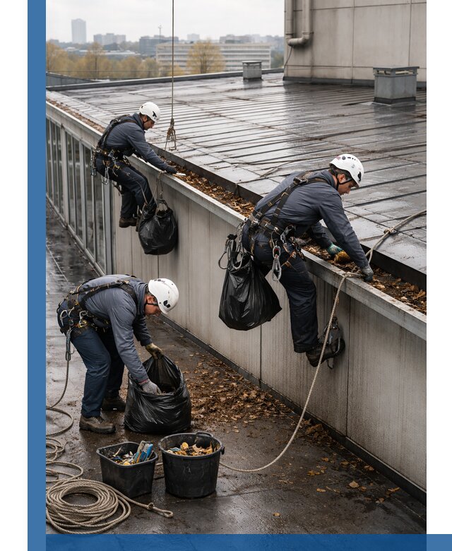 Очистка кровли по периметру в Морозовске силами промышленных альпинистов