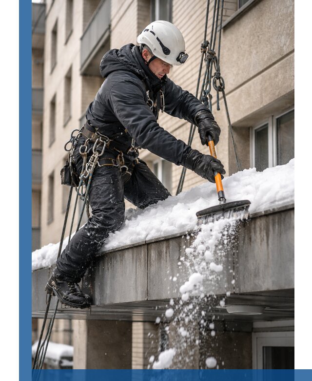 Очистка козырьков от снега в Морозовске круглогодично безопасно