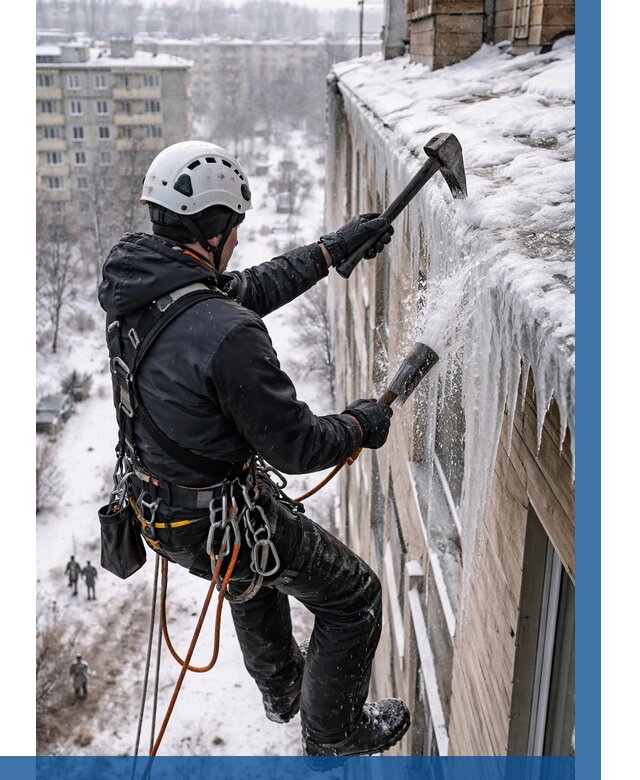 Сбивание сосулек с крыши в Морозовске по цене от 4620 р. | ВЫСОТНИК-Мрз