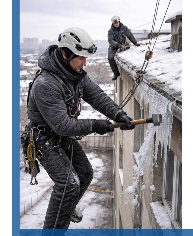 Сбивание и удаление сосулек с крыши в Морозовске безопасно