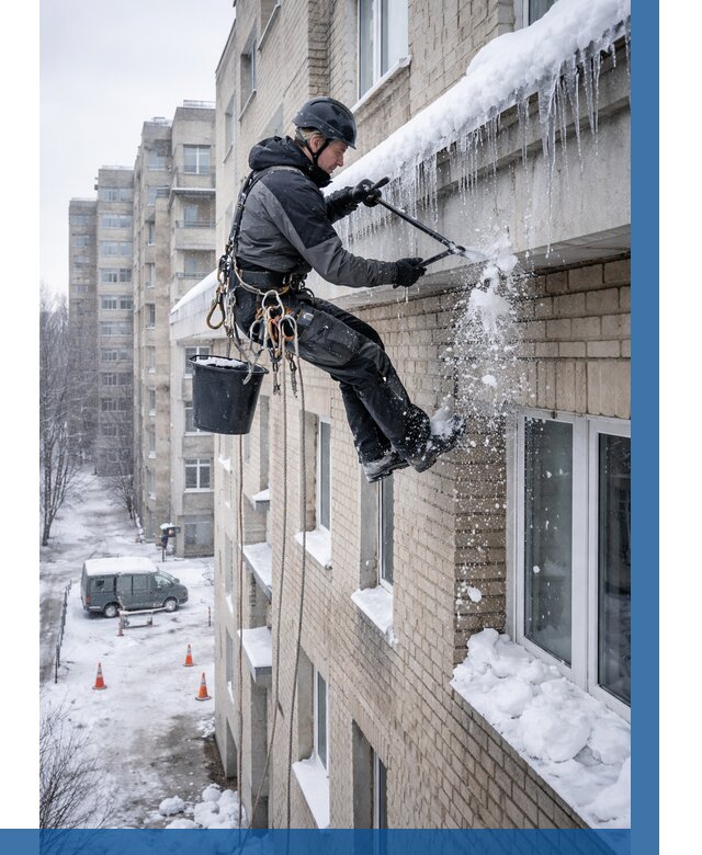 Удаление наледи с карнизов в Морозовске от 359 р. | ВЫСОТНИК-Мрз