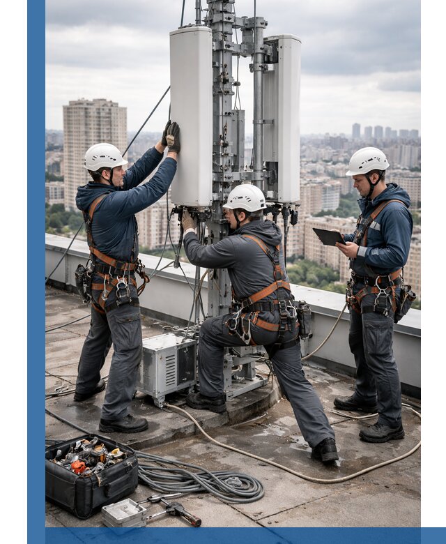 Монтаж антенн связи на крыше в Морозовске с вводом в эксплуатацию