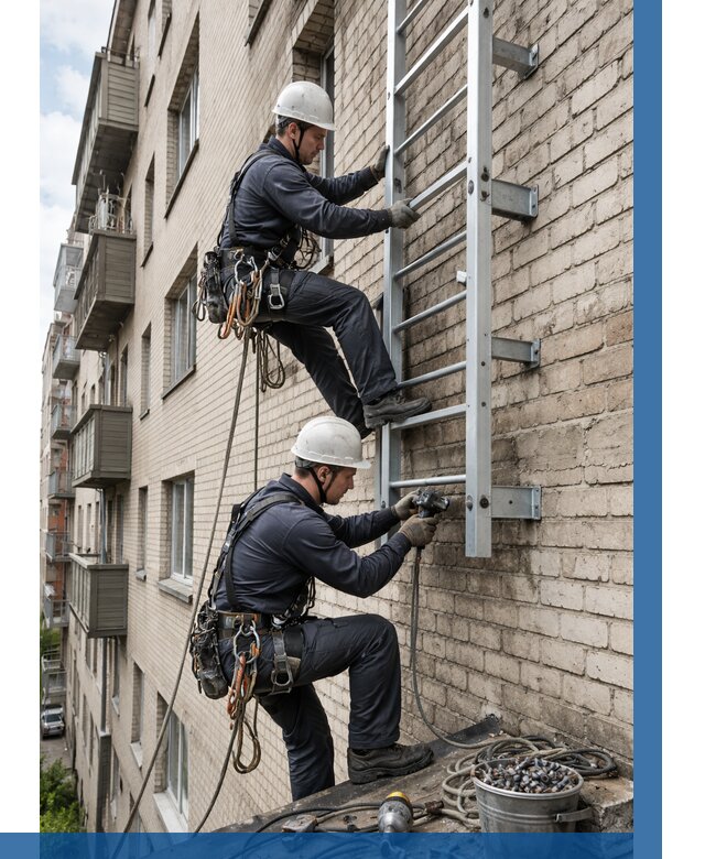 Монтаж пожарной лестницы в Морозовске от 25665 р заказать у ВЫСОТНИК-Мрз