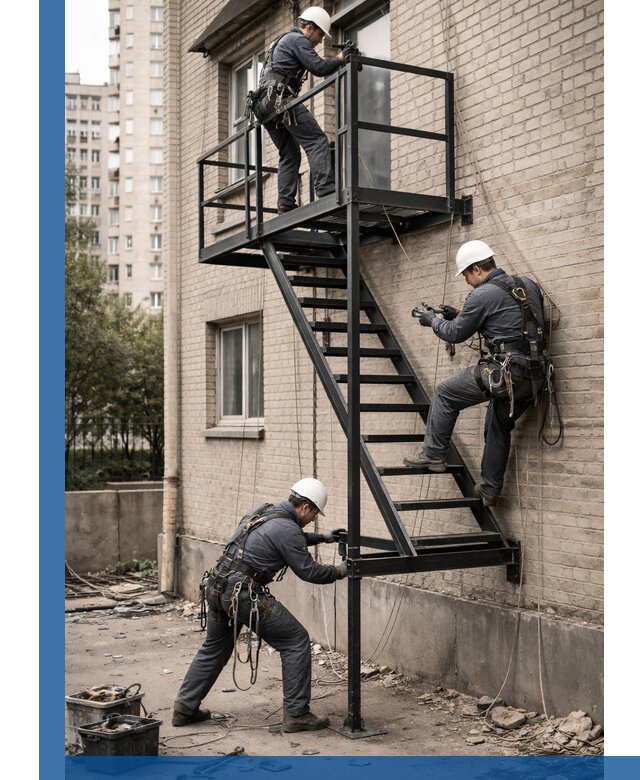 Монтаж пожарной лестницы в Морозовске, установка и крепление