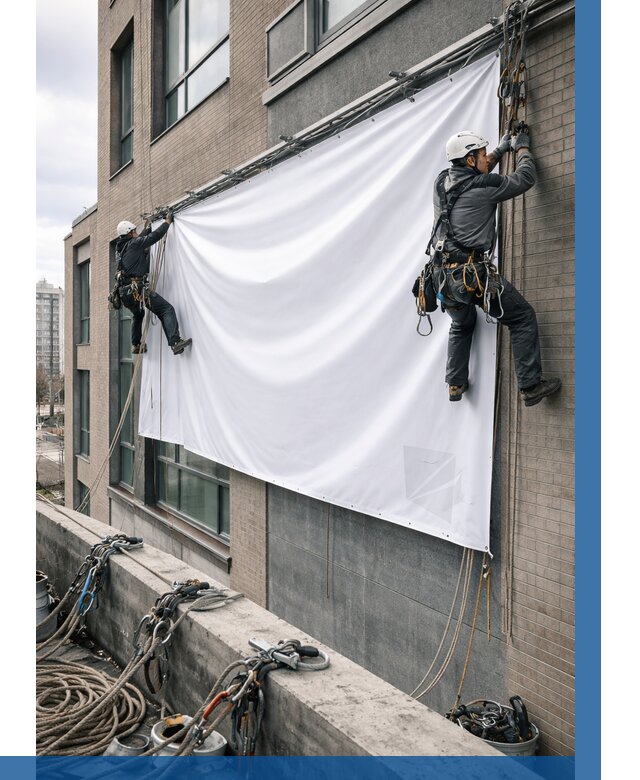 Монтаж баннеров на фасаде в Морозовске от 667 р. заказать ВЫСОТНИК-Мрз