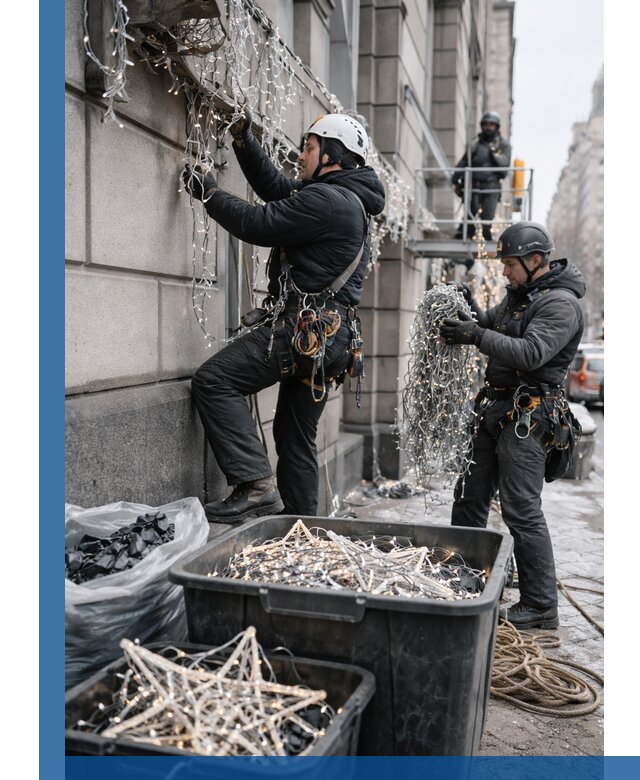 Демонтаж новогоднего оформления и гирлянд в Морозовске