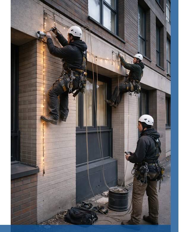 Монтаж гирлянд на фасаде в Морозовске от 3593 р. | ВЫСОТНИК-Мрз