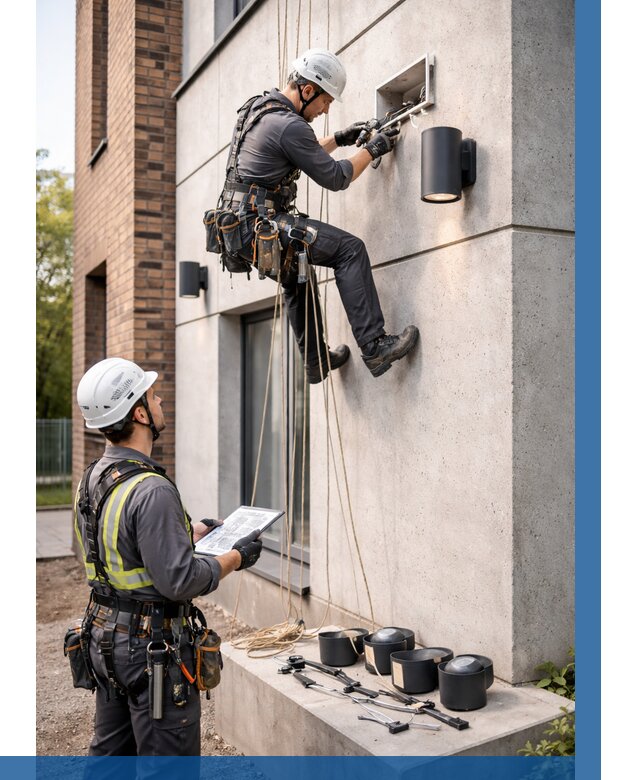 Монтаж фасадного освещения в Морозовске от 2567 р. | ВЫСОТНИК-Мрз