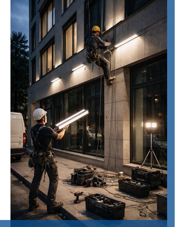 Монтаж архитектурной подсветки здания в Морозовске от 2567 р.|ВЫСОТНИК-Мрз