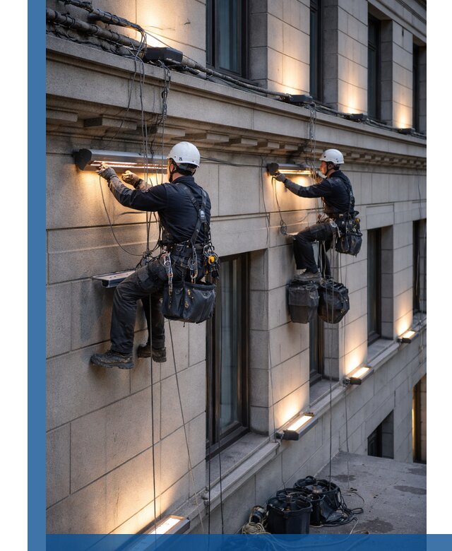 Монтаж архитектурной подсветки фасадов зданий в Морозовске