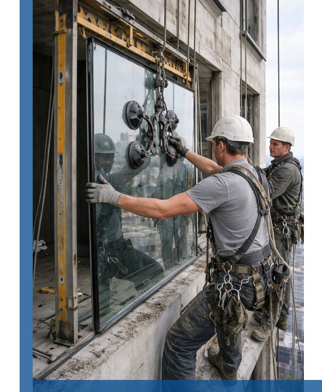 Монтаж стеклопакетов на высоте в Морозовске с промышленным альпинизмом