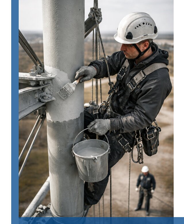 Покраска мачт связи в Морозовске промышленными альпинистами